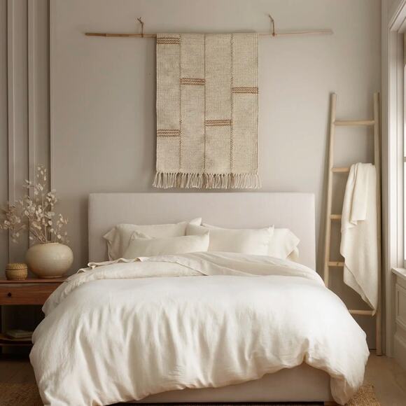 Quince European Linen Duvet Cover Set Natural Mini Pinstripe Size Queen - Picture 3 of 15